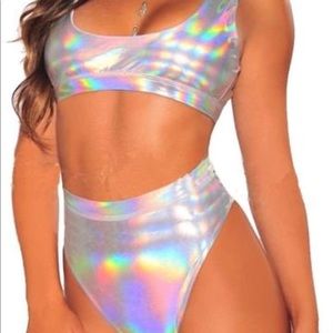 Rave metallic swimsuit crop top and bottoms